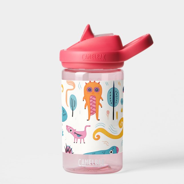  Colourful fantasy creatures on white Water Bottle (Left)