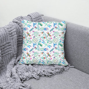 Colourful Fantasy Dragonflies Pattern Cushion