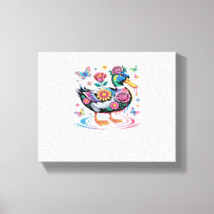 Colourful Fantasy Duck with Flowers and Butterflie Canvas Print