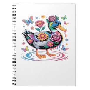 Colourful Fantasy Duck with Flowers and Butterflie Notebook