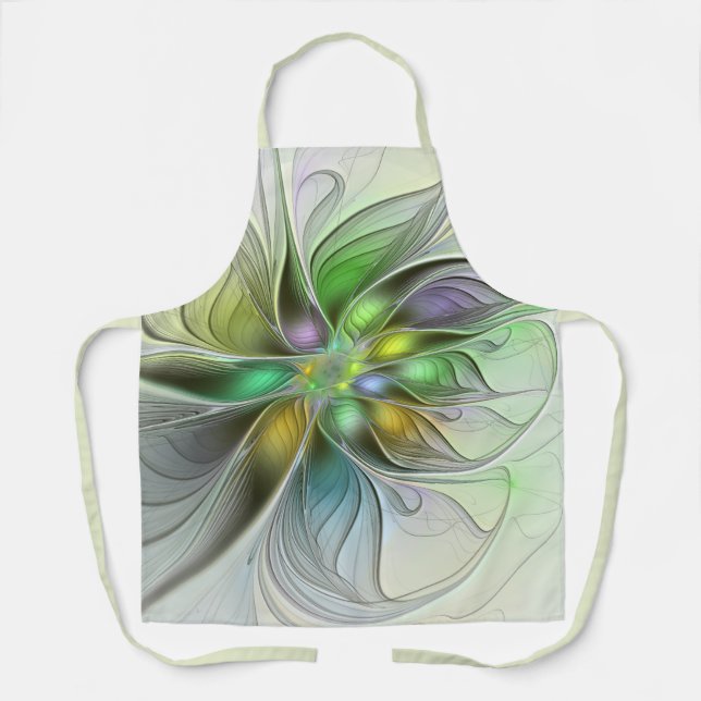 Colourful Fantasy Flower Modern Abstract Fractal Apron (Front)