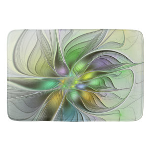 Colourful Fantasy Flower Modern Abstract Fractal Bath Mat