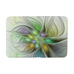 Colourful Fantasy Flower Modern Abstract Fractal Bath Mat
