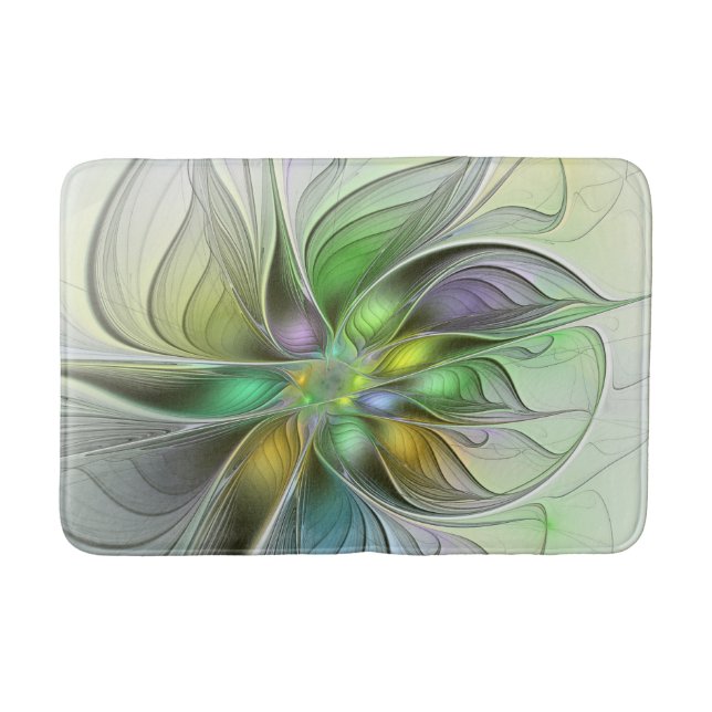 Colourful Fantasy Flower Modern Abstract Fractal Bath Mat (Front)