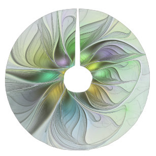Colourful Fantasy Flower Modern Abstract Fractal Brushed Polyester Tree Skirt