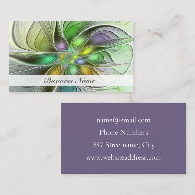Colourful Fantasy Flower Modern Abstract Fractal Business Card (Front/Back)