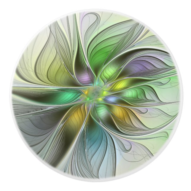Colourful Fantasy Flower Modern Abstract Fractal Ceramic Knob (Front)