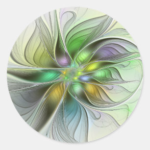 Colourful Fantasy Flower Modern Abstract Fractal Classic Round Sticker