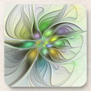 Colourful Fantasy Flower Modern Abstract Fractal Coaster