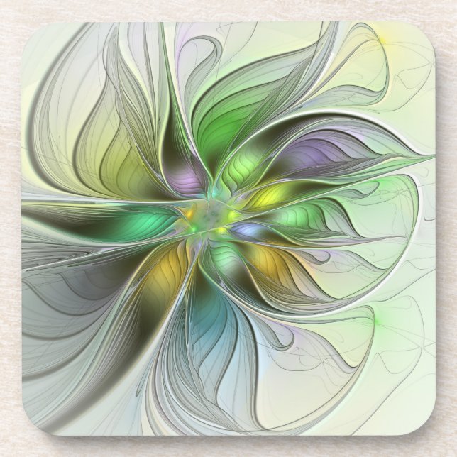 Colourful Fantasy Flower Modern Abstract Fractal Coaster (Front)
