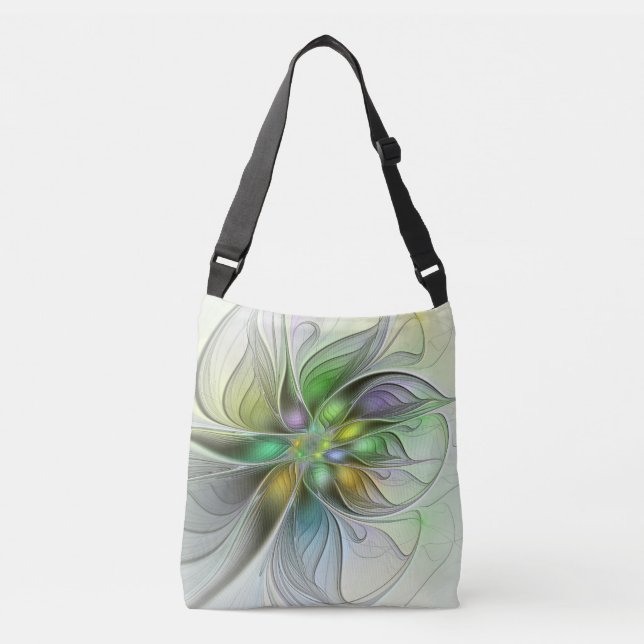 Colourful Fantasy Flower Modern Abstract Fractal Crossbody Bag (Front)