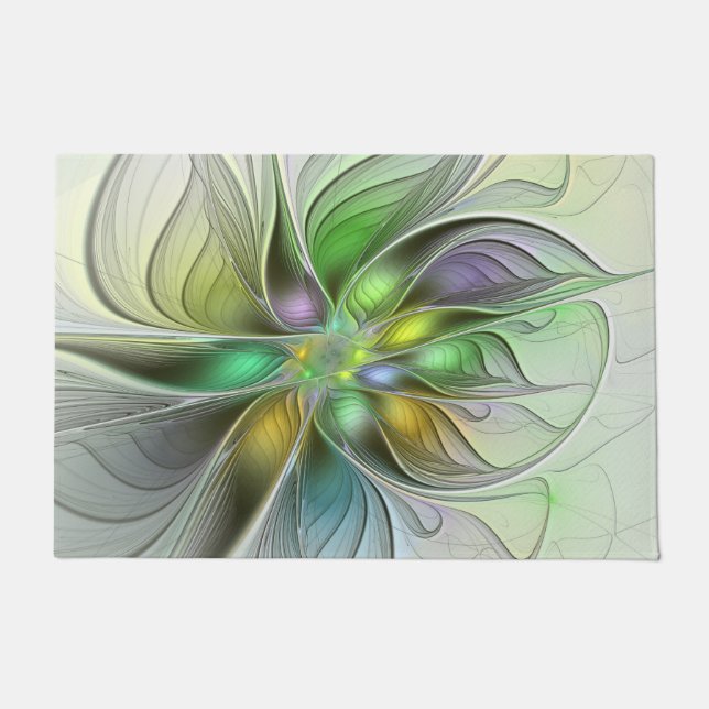 Colourful Fantasy Flower Modern Abstract Fractal Doormat (Front)