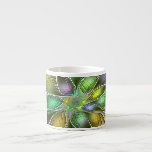 Colourful Fantasy Flower Modern Abstract Fractal Espresso Cup (Front)