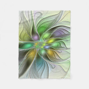 Colourful Fantasy Flower Modern Abstract Fractal Fleece Blanket