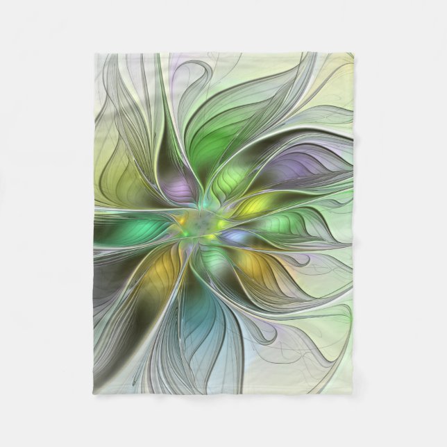 Colourful Fantasy Flower Modern Abstract Fractal Fleece Blanket (Front)
