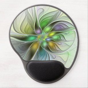 Colourful Fantasy Flower Modern Abstract Fractal Gel Mouse Mat