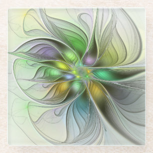 Colourful Fantasy Flower Modern Abstract Fractal Glass Coaster