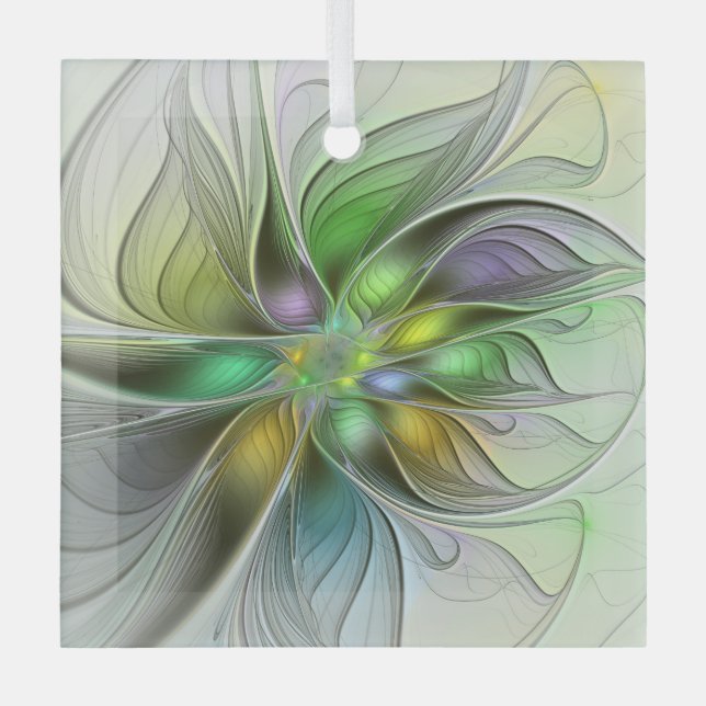 Colourful Fantasy Flower Modern Abstract Fractal Glass Tree Decoration (Front)