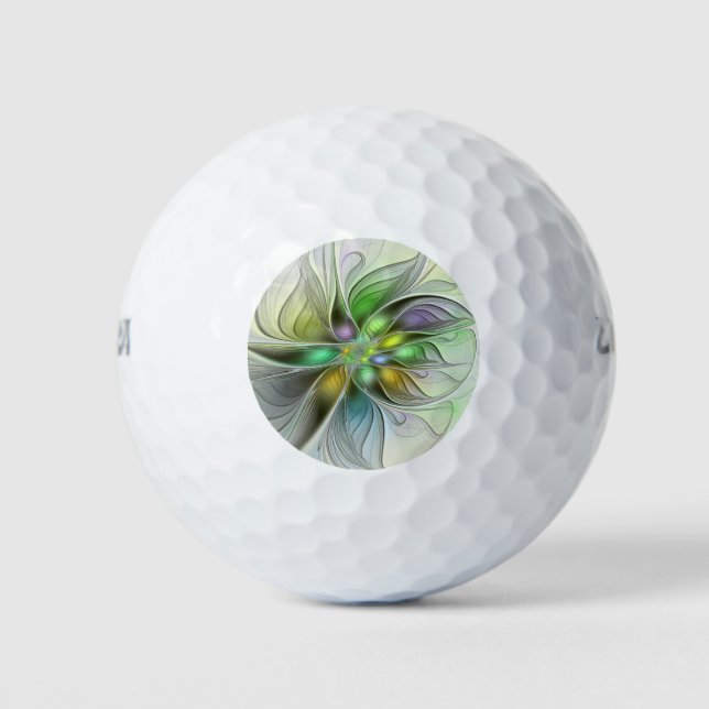 Colourful Fantasy Flower Modern Abstract Fractal Golf Balls (Front)