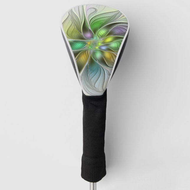 Colourful Fantasy Flower Modern Abstract Fractal Golf Head Cover (Front)