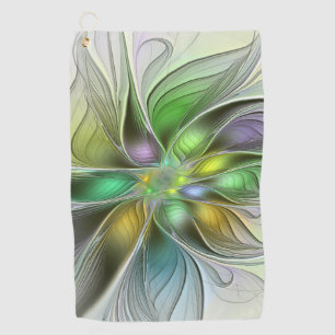 Colourful Fantasy Flower Modern Abstract Fractal Golf Towel