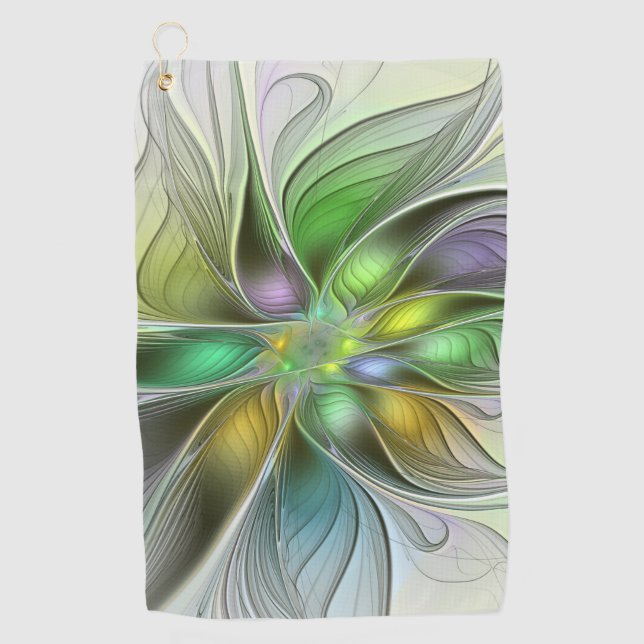 Colourful Fantasy Flower Modern Abstract Fractal Golf Towel (Front)