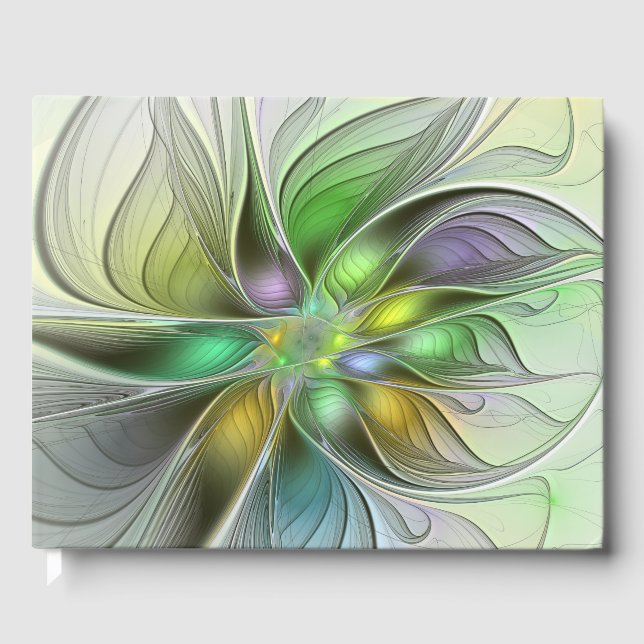 Colourful Fantasy Flower Modern Abstract Fractal Guest Book (Front)