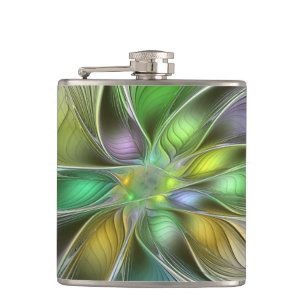 Colourful Fantasy Flower Modern Abstract Fractal Hip Flask