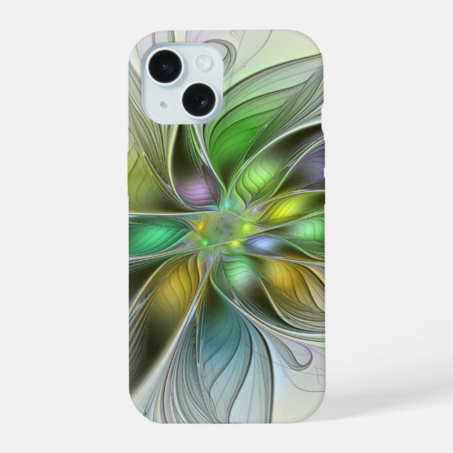 Colourful Fantasy Flower Modern Abstract Fractal iPhone 15 Case (Back)