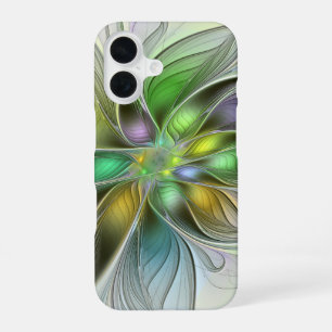 Colourful Fantasy Flower Modern Abstract Fractal iPhone 16 Case