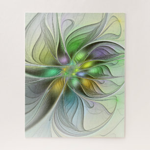 Colourful Fantasy Flower Modern Abstract Fractal Jigsaw Puzzle