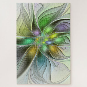 Colourful Fantasy Flower Modern Abstract Fractal Jigsaw Puzzle