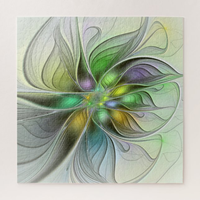 Colourful Fantasy Flower Modern Abstract Fractal Jigsaw Puzzle (Vertical)