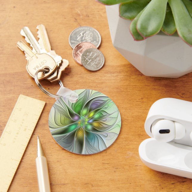 Colourful Fantasy Flower Modern Abstract Fractal Key Ring (Desk)