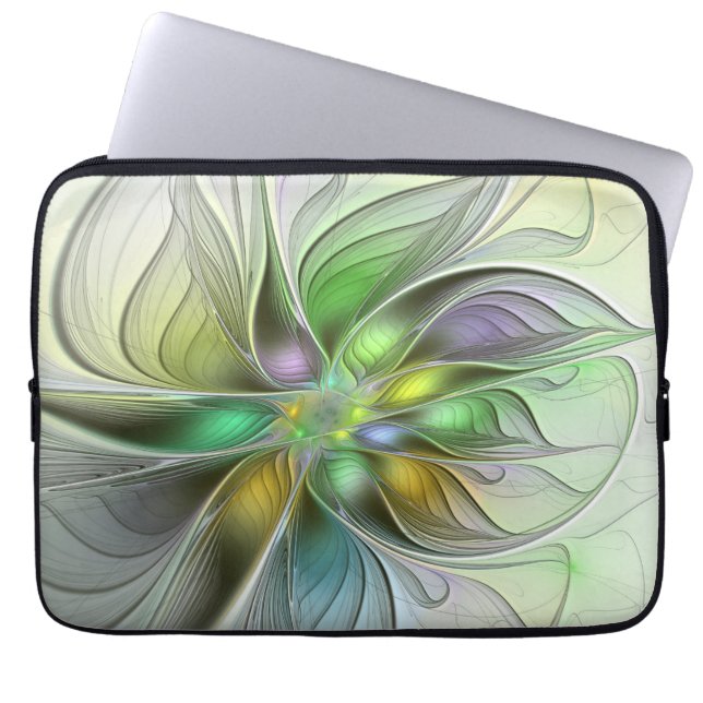 Colourful Fantasy Flower Modern Abstract Fractal Laptop Sleeve (Front)