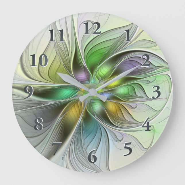 Colourful Fantasy Flower Modern Abstract Fractal Large Clock (Front)