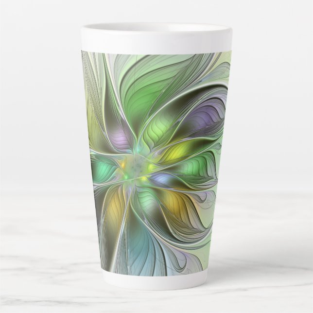 Colourful Fantasy Flower Modern Abstract Fractal Latte Mug (Front)