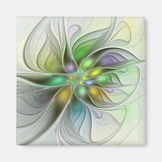 Colourful Fantasy Flower Modern Abstract Fractal Magnet (Front)