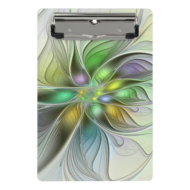 Colourful Fantasy Flower Modern Abstract Fractal Mini Clipboard (Front)