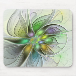 Colourful Fantasy Flower Modern Abstract Fractal Mouse Mat
