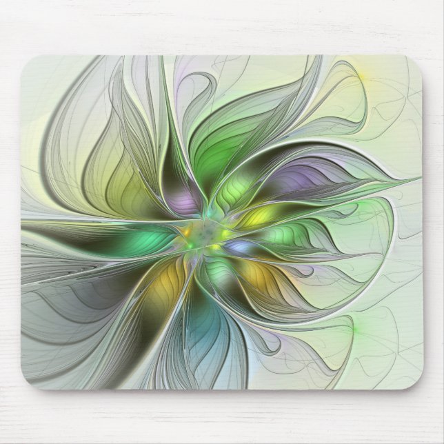 Colourful Fantasy Flower Modern Abstract Fractal Mouse Mat (Front)