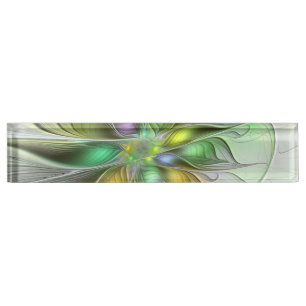 Colourful Fantasy Flower Modern Abstract Fractal Nameplate
