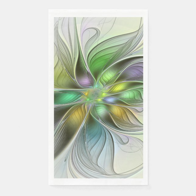 Colourful Fantasy Flower Modern Abstract Fractal Napkin (Front)
