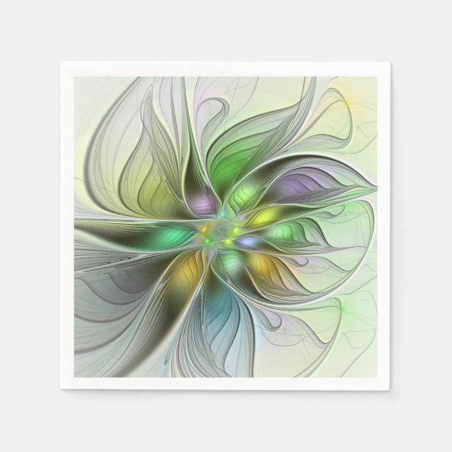 Colourful Fantasy Flower Modern Abstract Fractal Napkin (Front)