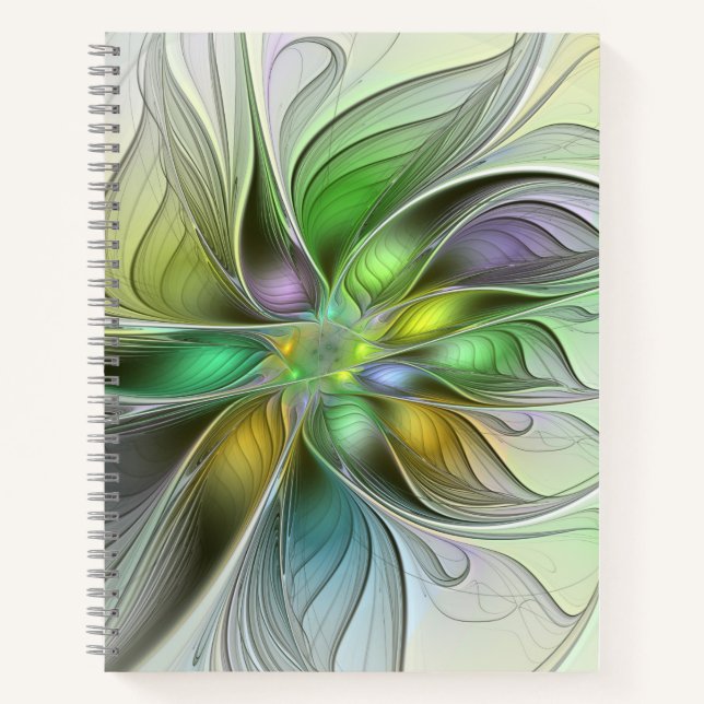 Colourful Fantasy Flower Modern Abstract Fractal Notebook (Front)