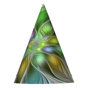 Colourful Fantasy Flower Modern Abstract Fractal Party Hat