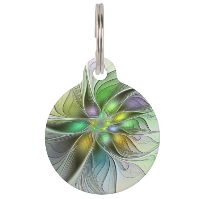 Colourful Fantasy Flower Modern Abstract Fractal Pet Tag (Front)