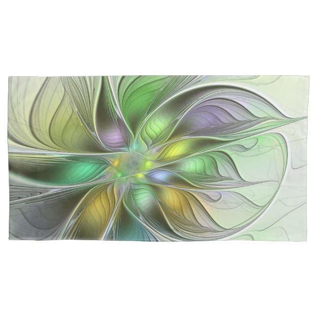 Colourful Fantasy Flower Modern Abstract Fractal Pillowcase (Front)
