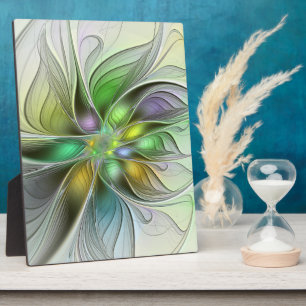 Colourful Fantasy Flower Modern Abstract Fractal Plaque