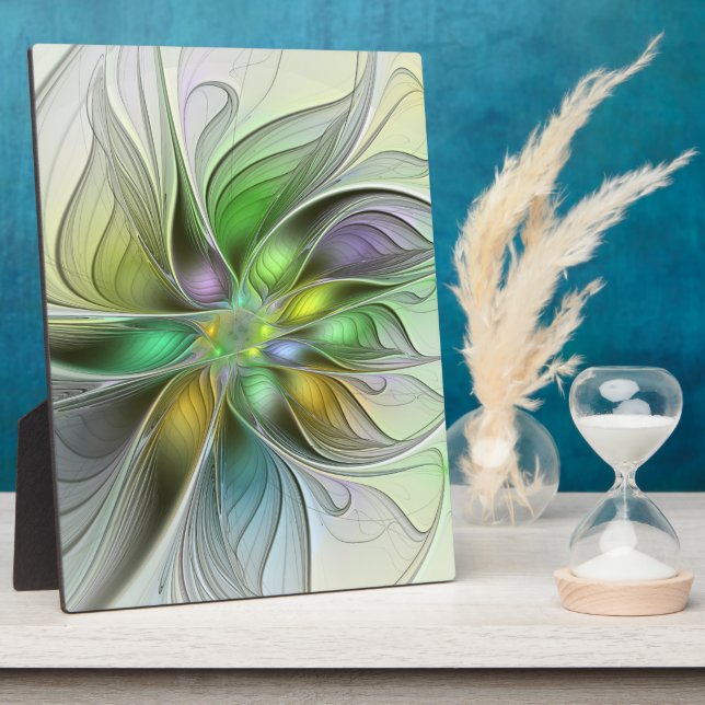 Colourful Fantasy Flower Modern Abstract Fractal Plaque (Side)